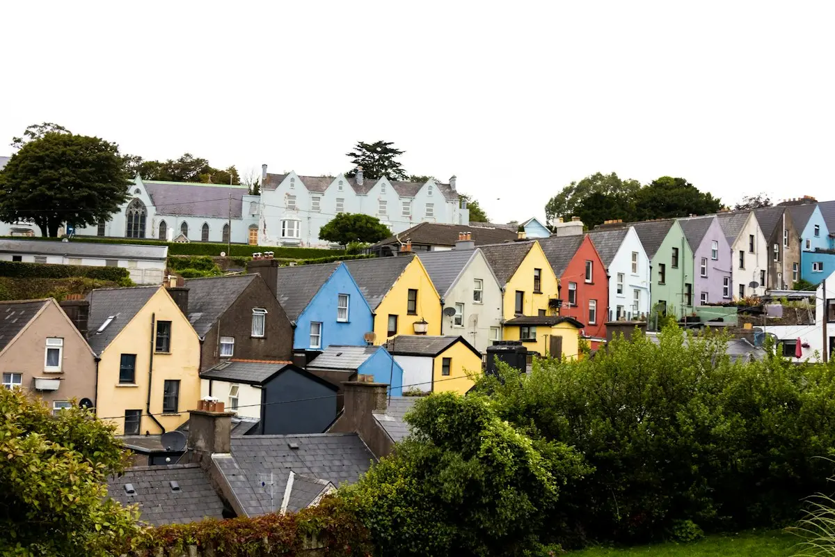 Colourful terraced houses on a hill in Cobh, County Cork